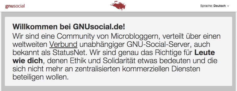 Ethik und Solidarität GNUSocial.de ist „eine Community von Microbloggern“... (Screenshot: t3n.de)