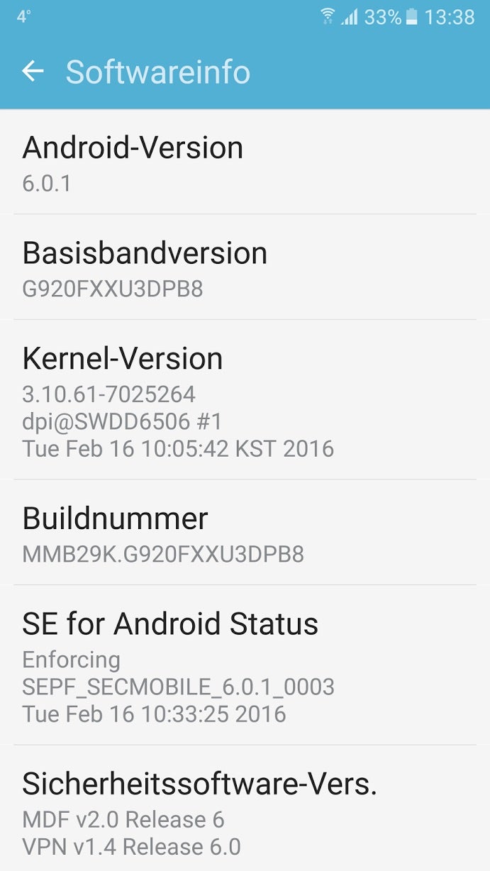 Für das Samsung Galaxy S6 gibt es ab sofort auch in Deutschland das Marshmallow-Update. (Screenshot: Sven Kloevekorn)