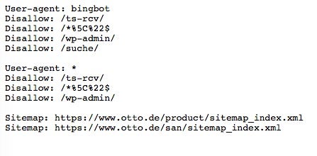 Beispiel einer robots.txt von otto.de. (Screenshot: otto.de)