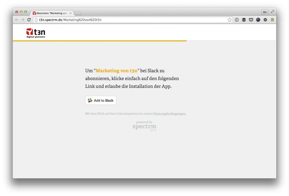 Mit wenigen Klicks abonnierst du t3n per Slack. (Screenshot: t3n/ Spectrm)