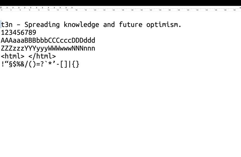 Ein Texteditor zeigt die Schriftart Ubuntu Mono an.