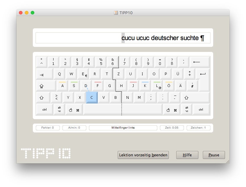 10-Finger-Schreiben: Das kostenlose Tool Tipp10 gibt es für Windows, OS X, Linus und als Web-App. (Screenshot: Tipp10)