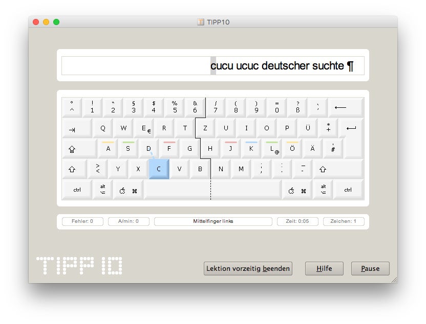 10-Finger-Schreiben: Das kostenlose Tool Tipp10 gibt es für Windows, OS X, Linus und als Web-App. (Screenshot: Tipp10)