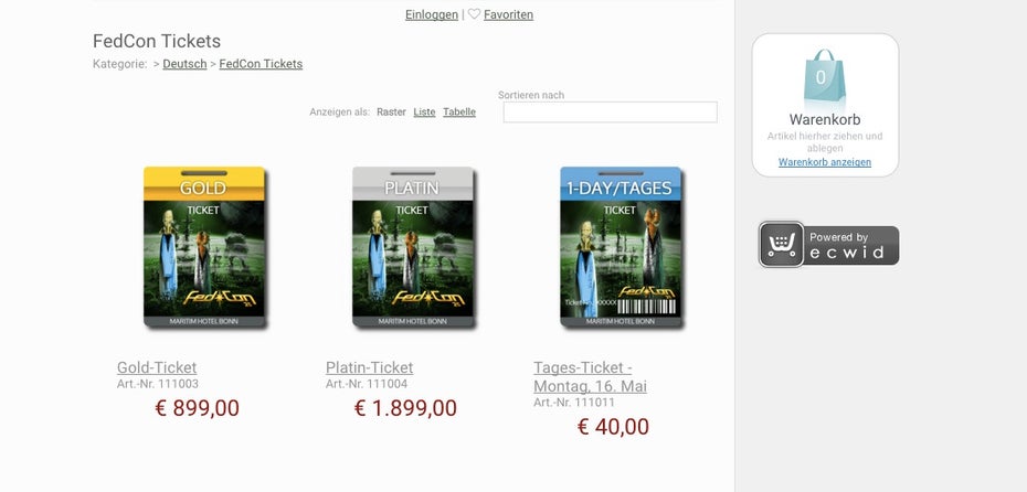 Der Fedcon-Ticketshop. (Screenshot: Fedcon.de)