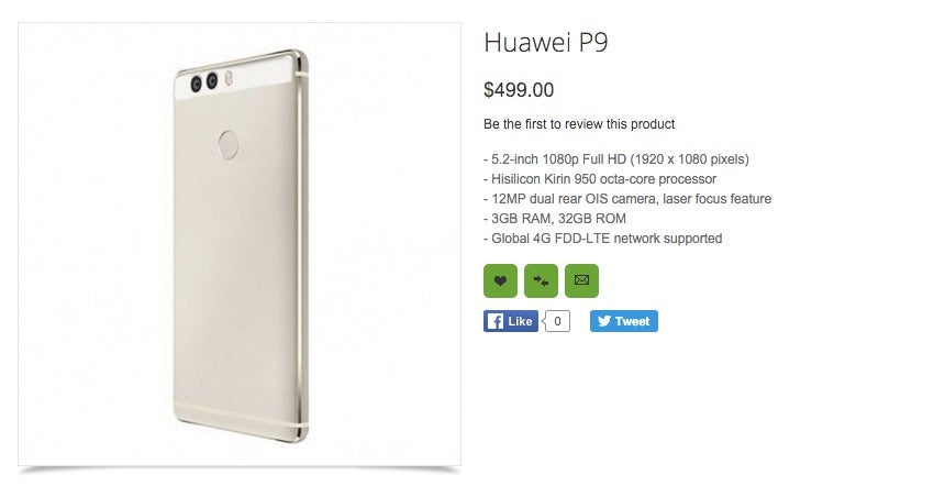 Das Huawei P9 ist vor offiziellem Launch im Onlineshop Oppomart gesichtet worden. (Screenshot: Oppomart)