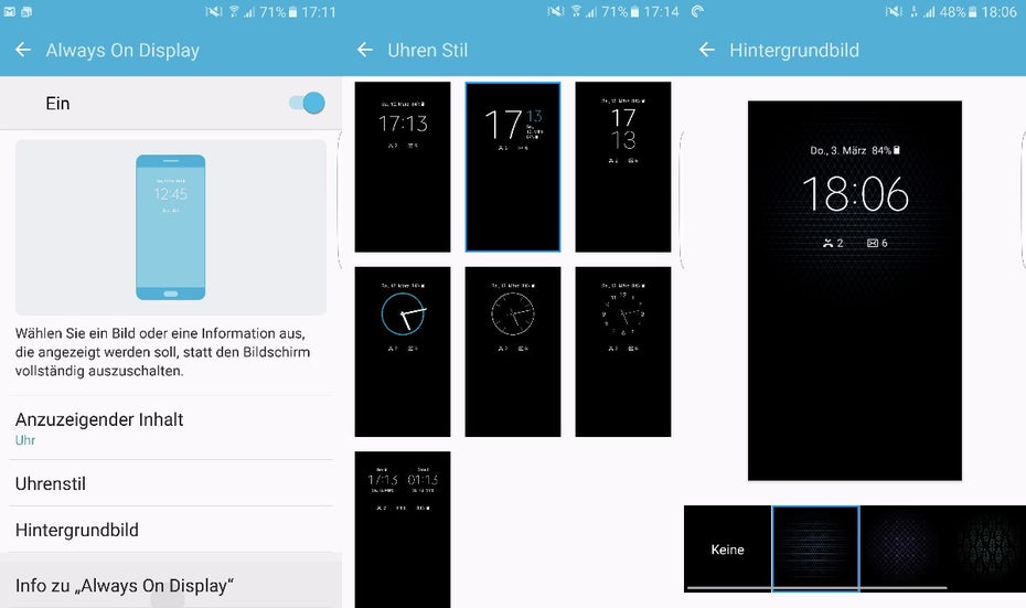 Always-On-Modus auf dem Galaxy S7 aktivieren – oder deaktivieren. (Screenshot: t3n)