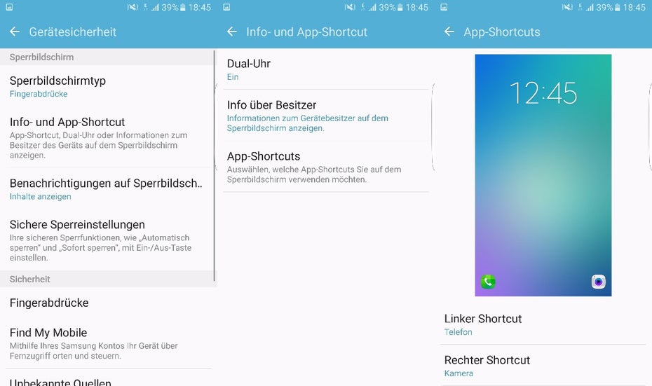 Andere Apps auf den Lockscreen zum Schnellstart anlegen? Kein Problem. (Screenshot: t3n)
