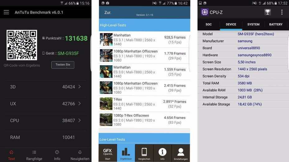 Das Samsung Galaxy S7 (edge) liefert im Benchmark beeindruckende Resultate. (Screenshots: t3n))