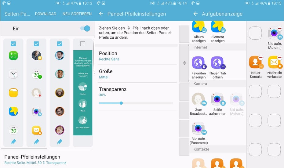 Die Seitenleiste des Galaxy S7 edge könnt ihr umfangreich anpassen. (Screenshot: t3n) 
