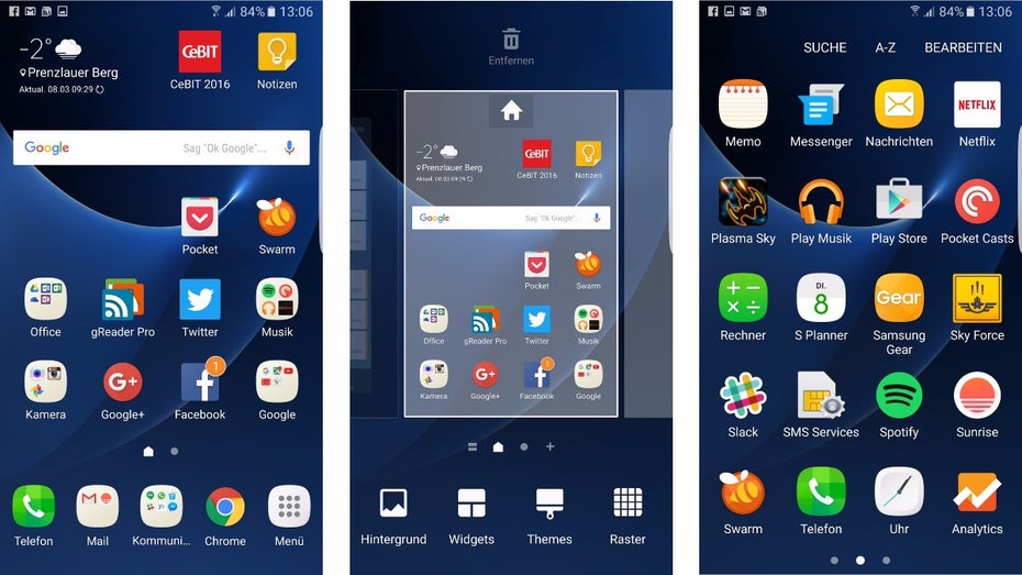 Die Nutzeroberfläche des Samsung Galaxy s7 (edge). (Screenshots: t3n)