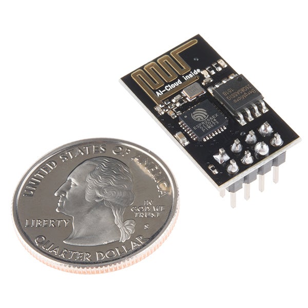 In seiner einfachsten Bauform ist der ESP8266 kaum größer als eine amerikanische 25-Cent-Münze. (Foto: Sparkfun.com)