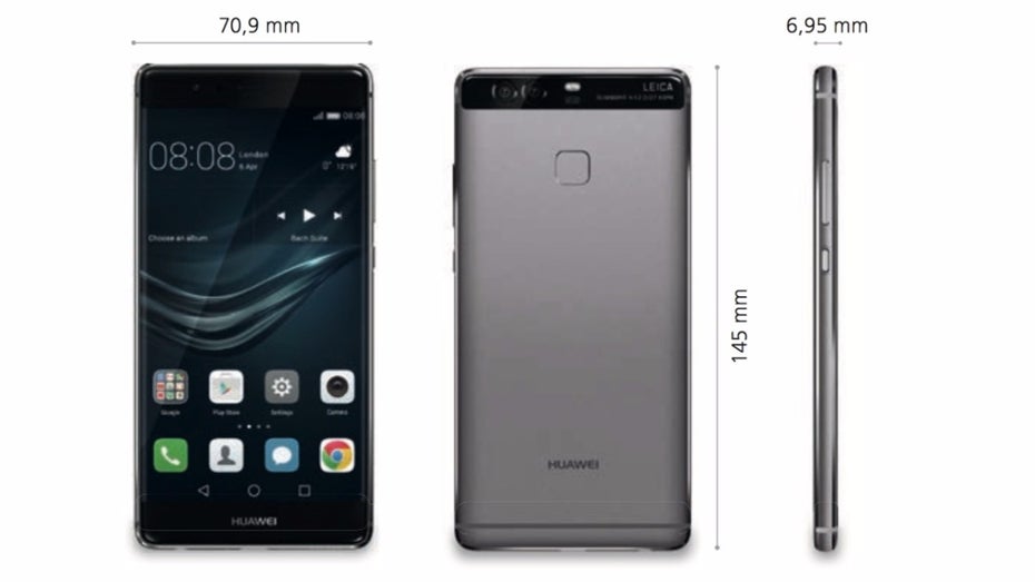 Die Abmessungen des Huawei P9. (Bild: Huawei)