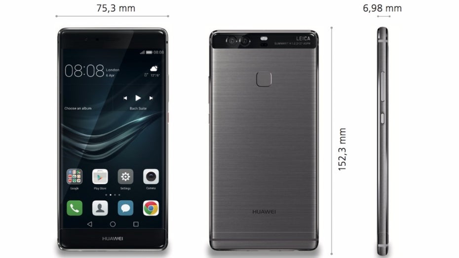 Die Abmessungen des Huawei P9 Plus. (Bild: Huawei)