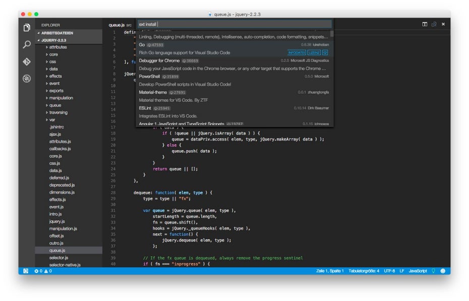 Quelloffener Code-Editor von Microsoft: Visual Studio Code ist in Version 1.0 erschienen. (Screenshot: Visual Studio Code)