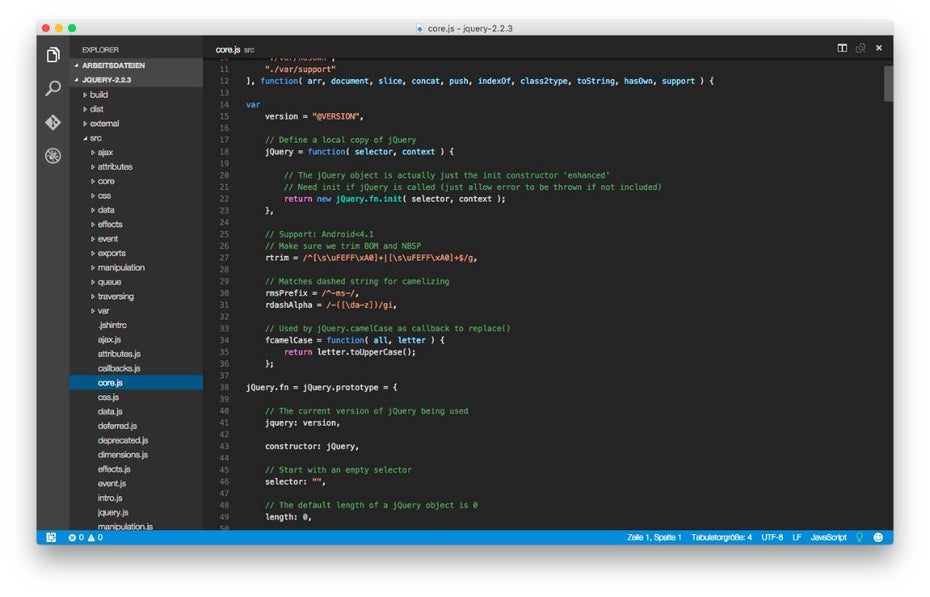 Eines der Leuchtturm-Projekte für GitHub Electron: Microsofts Minimal-Editor Visual Studio Code. (Screenshot: Microsoft)