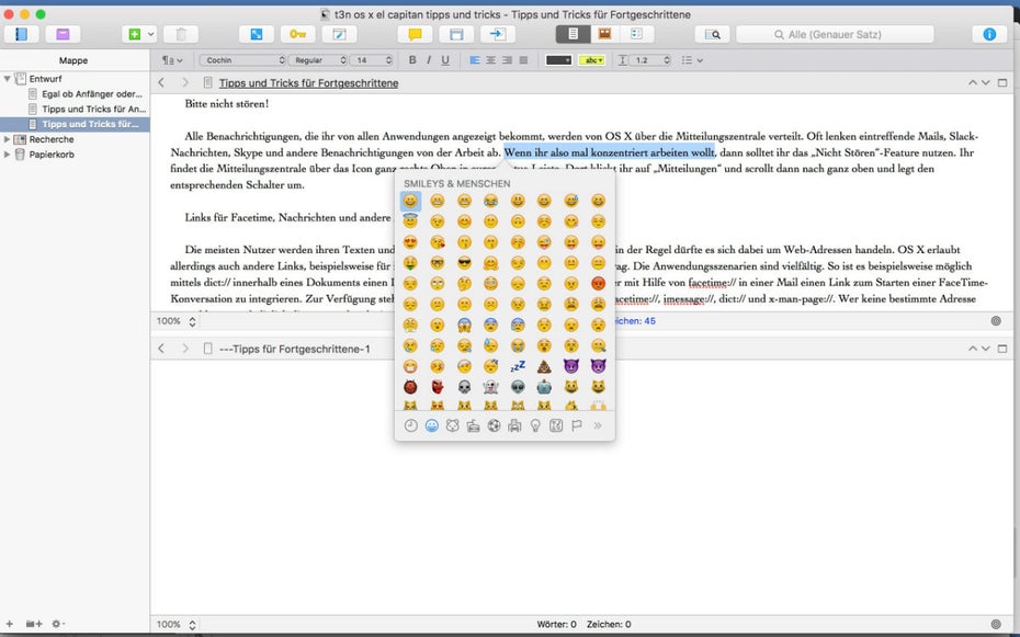 Wie auf dem Smartphone auch, könnt ihr auf dem Mac Emoticons in jedem Textfeld verwenden. (Screenshot: t3n)