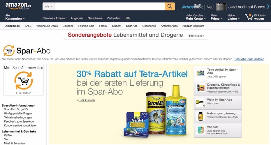 Amazon nutzt eine intelligente Verkaufsmechanik für seine Spar-Abos. (Screenshot: Amazon)