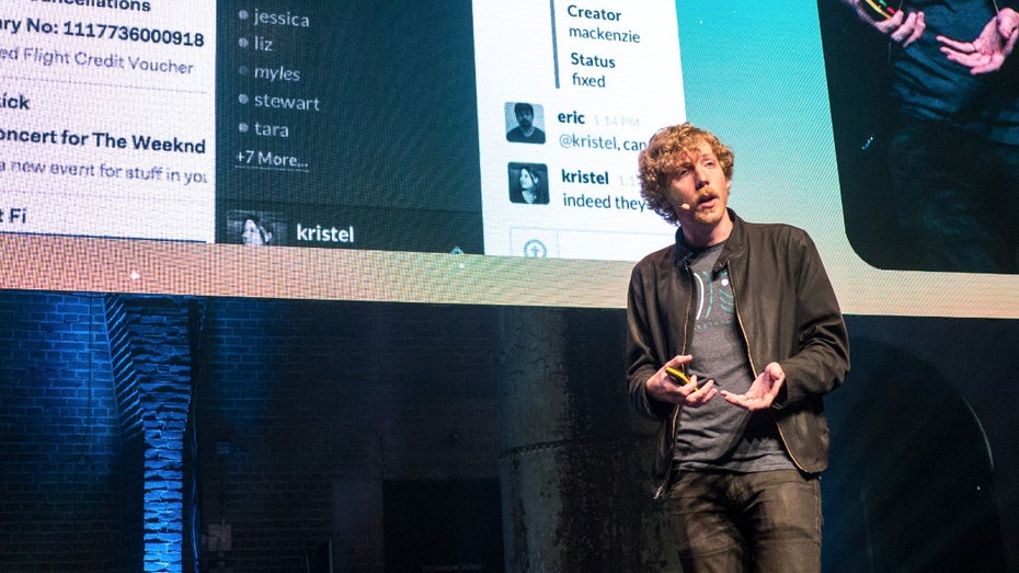 GitHub-Gründer Chris Wanstrath kündigt die Veröffentlichung von Electron 1.0 auf der GitHub-Satellite-Konferenz in Amsterdam an. (Foto: Moritz Stückler)