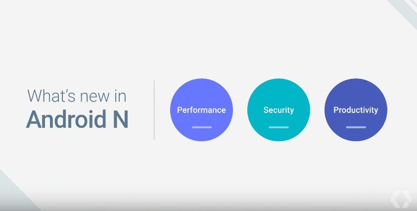 Die wichtigsten Neuerungen von Android N sind in drei Kategorien unterteilt. (Bild: Google)
