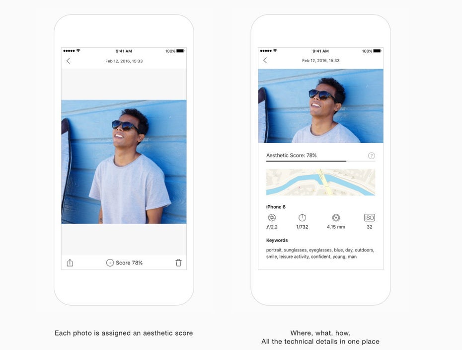 Die neue Foto-App von eyeEm vergibt für jedes Bild einen Quality-Score. (Screenshot: eyeEm)