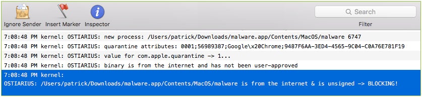 Wo Apples Gatekeeper versagt: Ostiarius verhindert die Ausführung unsignierter Apps aus dem Internet. (Screenshot: Objective-See)