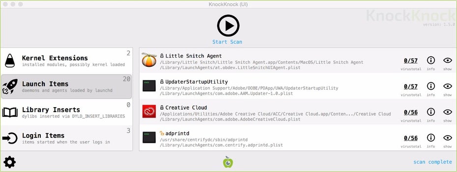 KnockKnock zeigt euch, welche Programme und Skripte sich dauerhaft auf eurem Mac breitgemacht haben. (Screenshot: Objective-See)