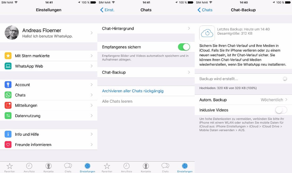 WhatsApp-Backup beim iPhone: Kein Google-Drive, dafür iCloud. (Bild: t3n)