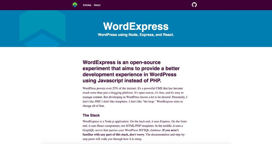 WordPress ohne PHP: Dieses Experiment wagt WordExpress. (Screenshot: WordExpress)