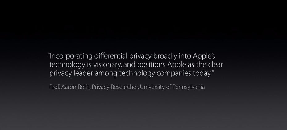Apple ließ es sich auf der WWDC-Keynote nicht nehmen, einen Sicherheitsexperten hinsichtlich der Integration der Technik in die eigene Software zu zitieren. (Screenshot: Apple)