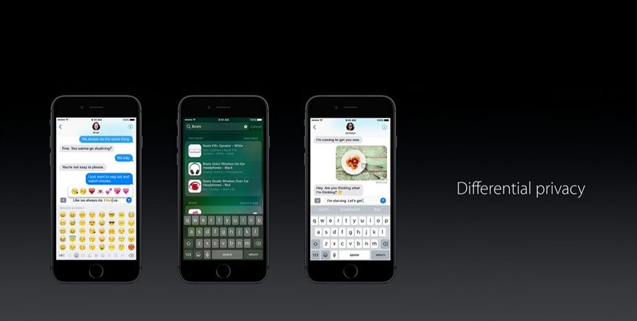 Auch auf der WWDC-2016-Keynote spielte „Differential Privacy“ eine Rolle. (Bild: Apple)