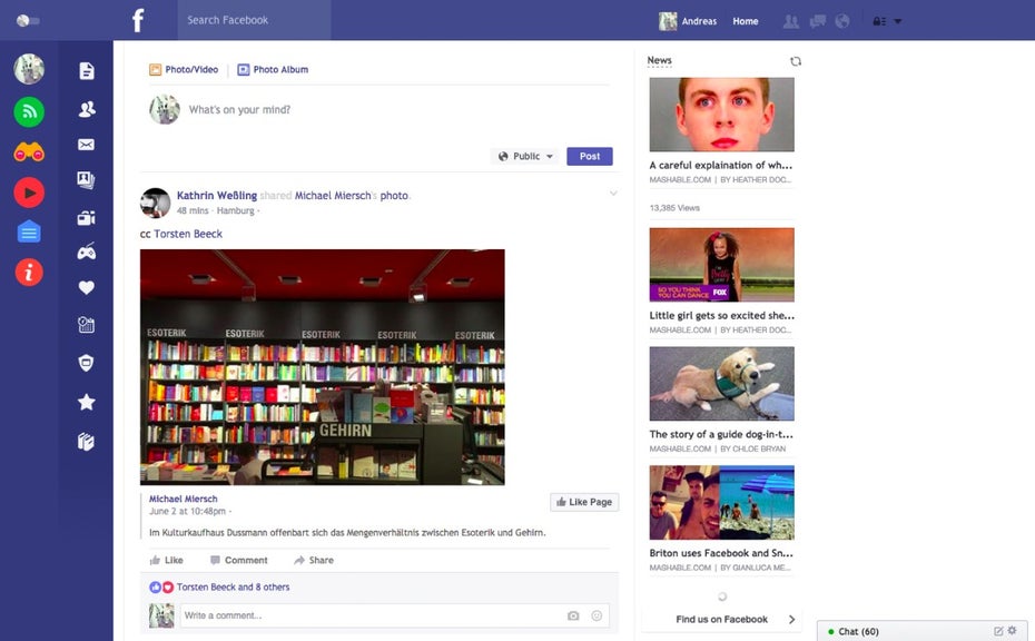 Flatbook for Chrome räumt das Facebook-Design ordentlich auf. (Screenshot: t3n.de)