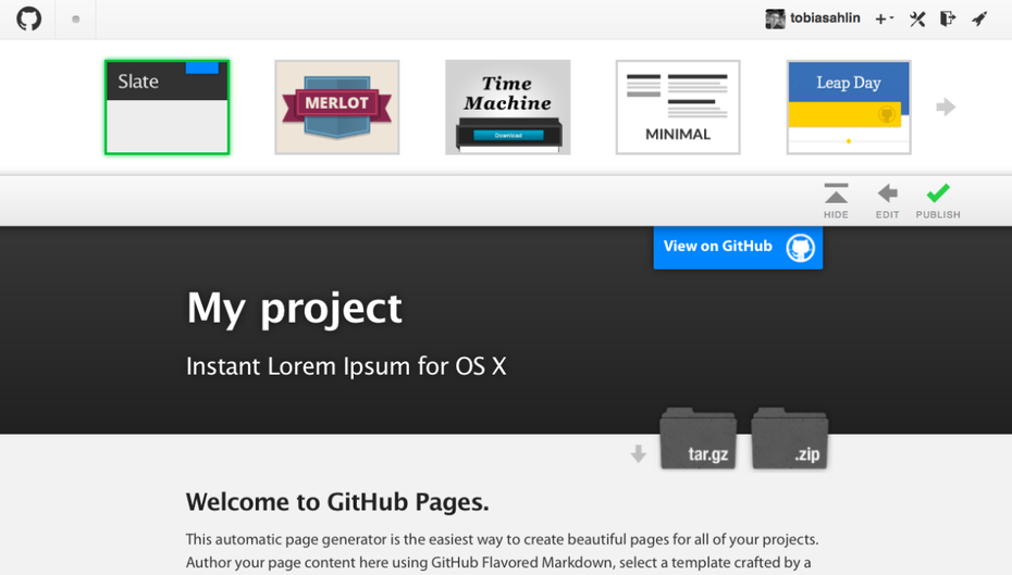 GitHub-Pages mit den Templates erstellen. (Screenshot: GitHub)