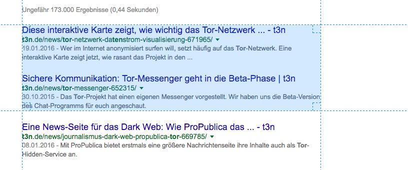 SEO: Google hat die Container-Breite von 512 auf 600 Pixel erhöht. (Screenshot: Google / t3n)