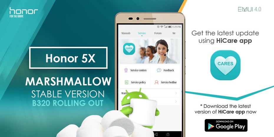 Das Marshmallow-Update erreicht auch das Honor 5X. (Bild: Honor)