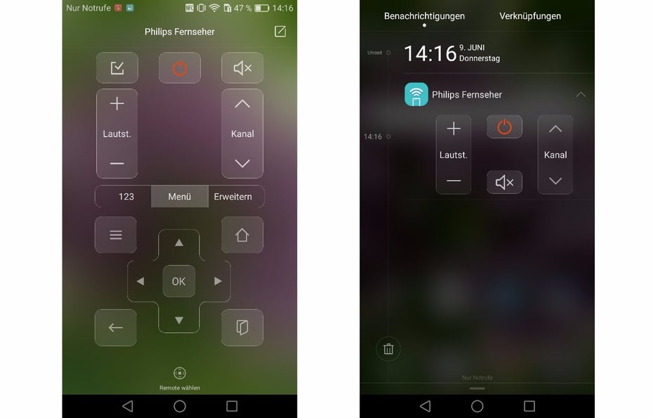 Mithilfe des integrierten Infrarot-Sensors könnt ihr das Huawei P9 Plus auch als Fernbedienung verwenden. (Screenshots: t3n)