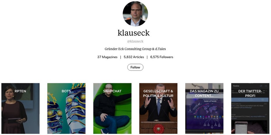 Unser Kolumnist Klaus Eck kuratiert viele Inhalte in verschiedenen Magazinen auf Flipboard. (Screenshot: Flipboard)