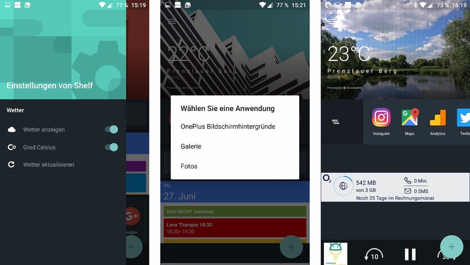 Oneplus-3-Tipp: Die einzelnen „Regalbretter“ könnt ihr mit einem Wisch nach rechts entfernen. (Bild: t3n)