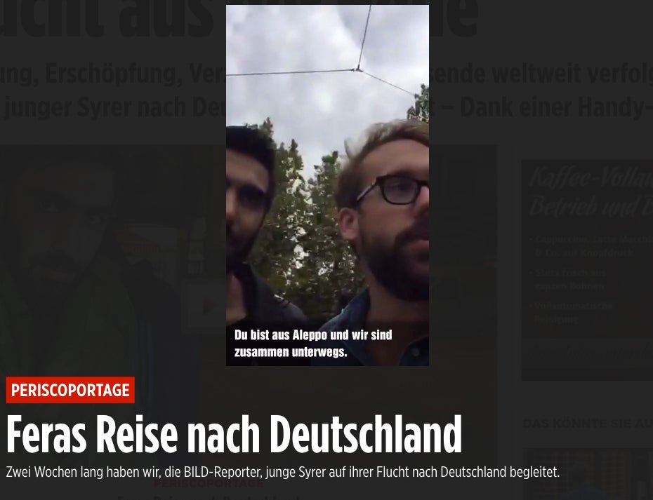 Periscope-Reportage: Bild-Reporter Paul Ronzheimer begleitet Syrer auf der Flucht nach Deutschland. (Screenshot: t3n.de)