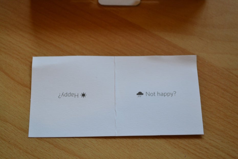 Die Vorderseite der „Happy Card“. (Foto: Jochen G. Fuchs)