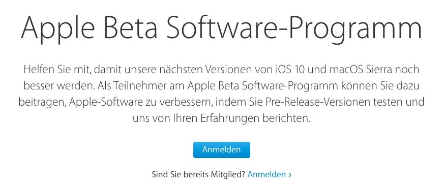 Damit ihr an Apples Public-Beta-Programm teilnehmen könnt, müsst ihr euch registrieren. (Screenshot: Apple)