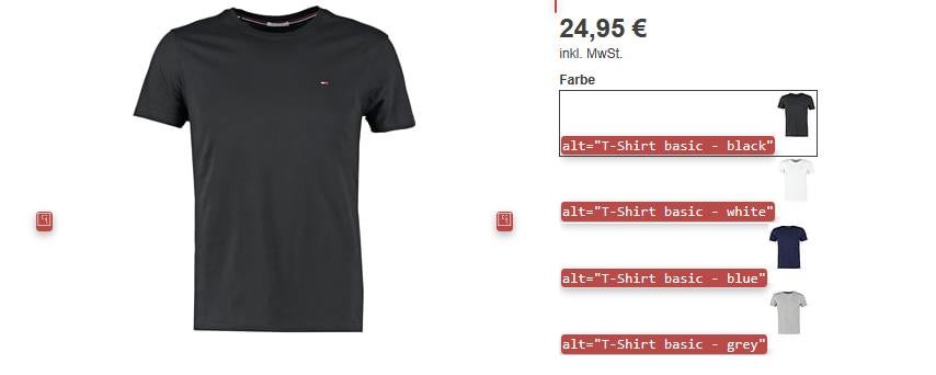 Farbvarianten auf zalando.de werden in den Alt-Tags der entsprechenden Bilder hinterlegt. (Screenshot: zalando.de)