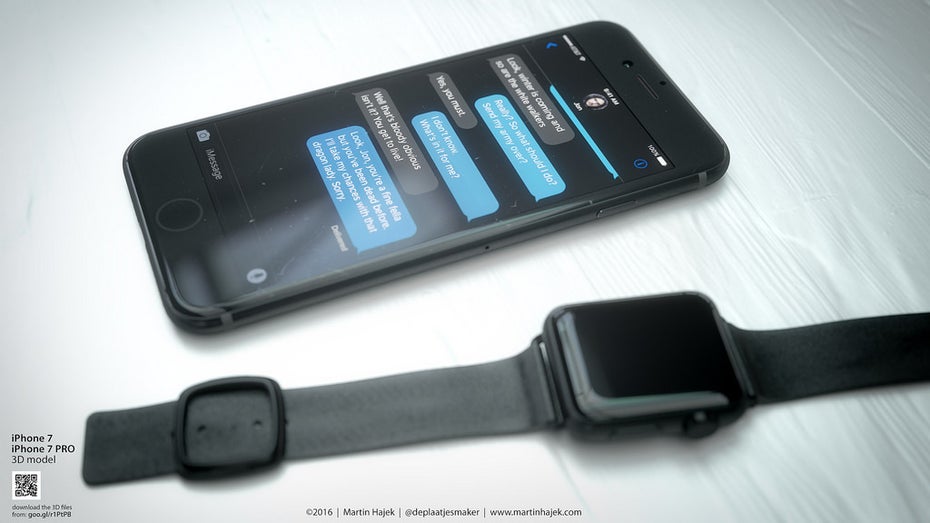 iPhone 7 in Schwarz mit farblich passender Apple Watch. (Bild: Martin Hajek)