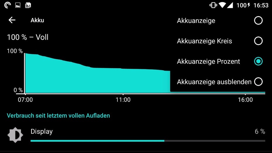 Ihr könnt euch den Akkustand auch als Kreis oder in Prozent anzeigen lassen. (Bild: t3n)