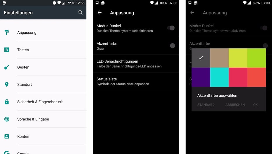 Wie es euch gefällt: Ihr könnt entweder ein helles oder dunkles System-Theme auswählen und auch Akzente bestimmen. (Bild: t3n)