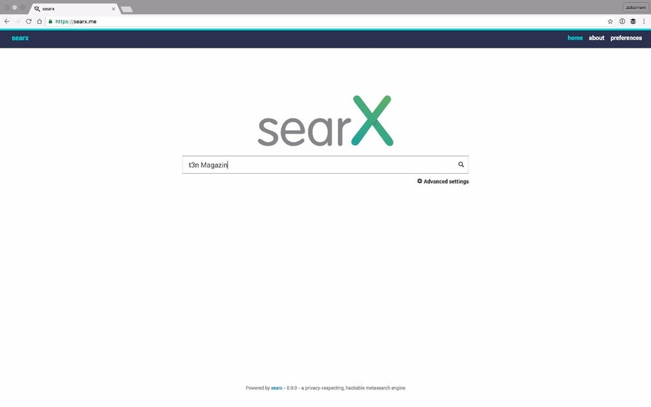 Searx ist eine quelloffene Google-Alternative zum Selbsthosten. (Screenshot: Searx/t3n)