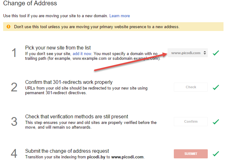 In der Google-Search-Console muss die neue Domain angegeben werden. (Screenshot: Google)