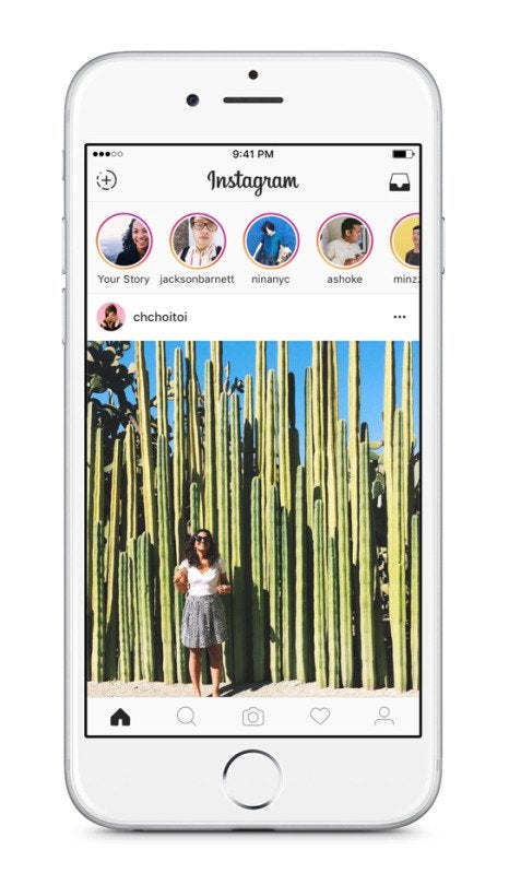Die neue Stories-Funktion von Instagram findet sich am oberen Rand des Newsfeeds. (Quelle: Instagram)