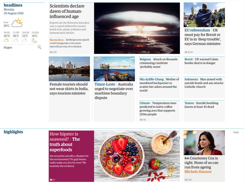 The Guardian sortiert Karten in Themenbereiche. (Screenshot: t3n)