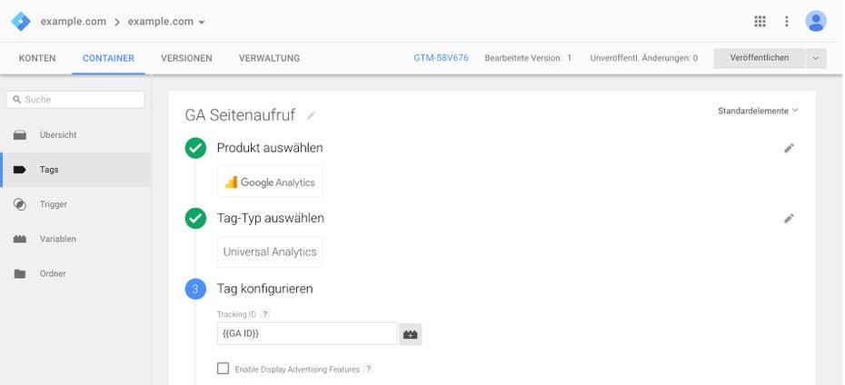Für Google Analytics gibt es einen vorgefertigten Tag-Typ. (Screenshot: Google Tag Manager)