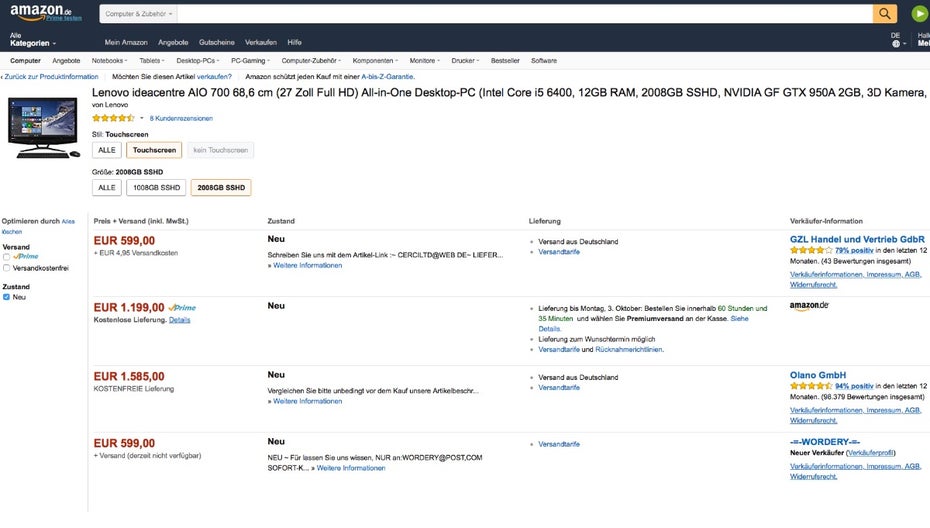 „E-Mail-Adresse, bitte“: Beispiel eines Fake-Listings bei Amazon. (Screenshot: Amazon/t3n)